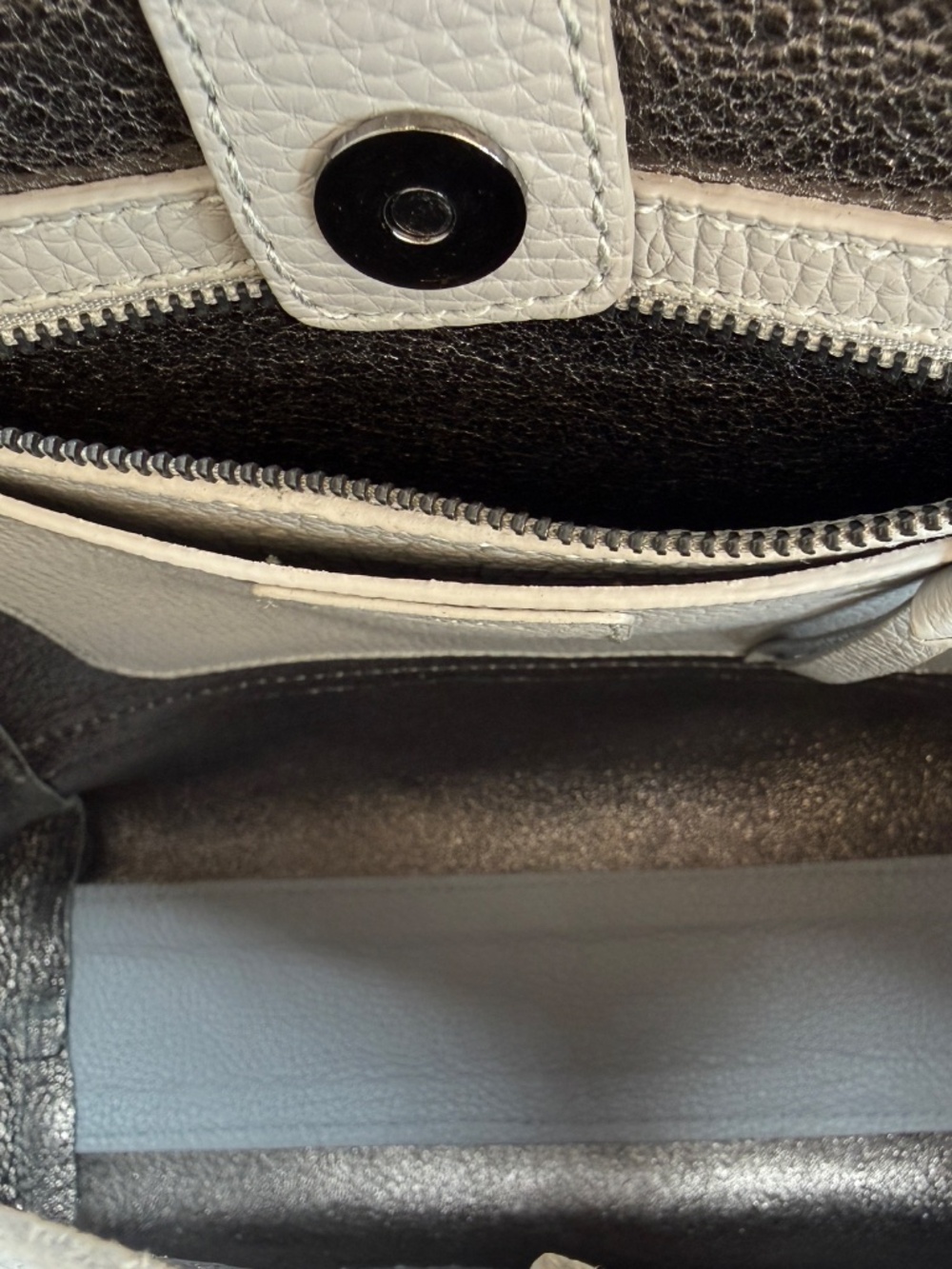 Botkier New York Pebbled Leather Tote Black Gray Ivory Zipper Trim Tri Color - Picture 13 of 16